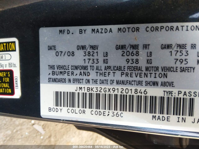 2009 MAZDA MAZDA3 I TOURING VALUE VIN: JM1BK32GX91201846