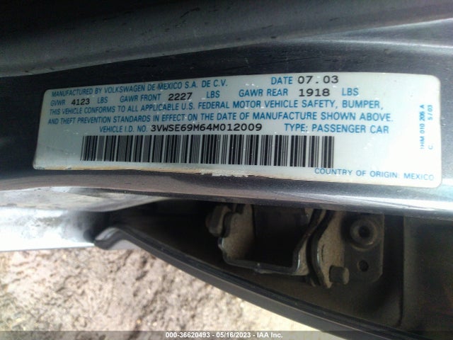 2004 VOLKSWAGEN JETTA SEDAN GLS VIN: 3VWSE69M64M012009