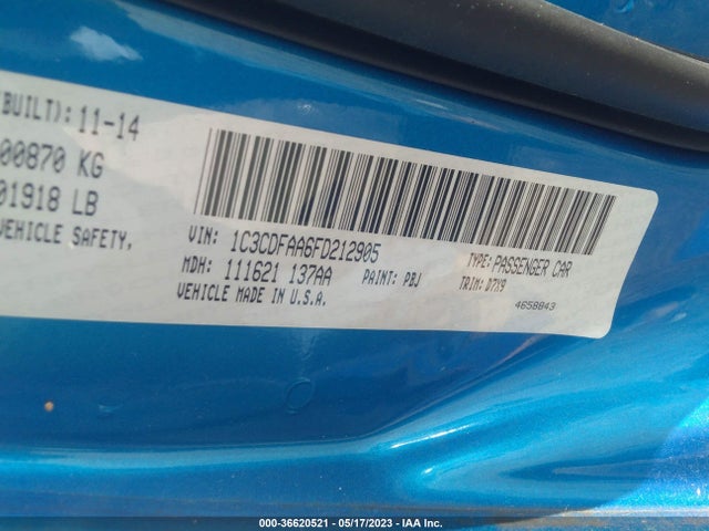 Dodge DART SE 2015 1C3CDFAA6FD212905 Image 9
