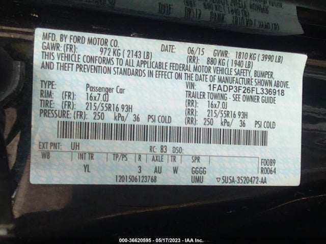 Ford FOCUS SE 2015 1FADP3F26FL336918 Image 10