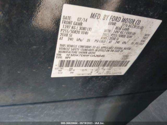 1FM5K7D89FGA26648 Ford EXPLORER XLT
