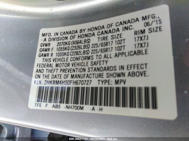 Honda CR-V EX 2015 2HKRM4H50FH670727 Image 9
