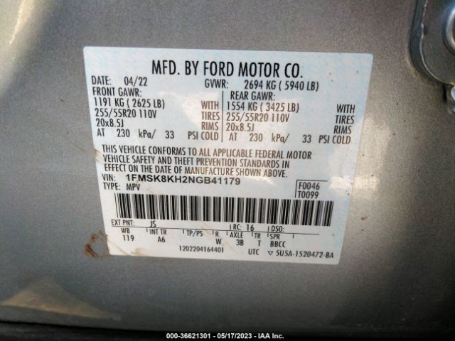 1FMSK8KH2NGB41179 Ford Explorer St-line