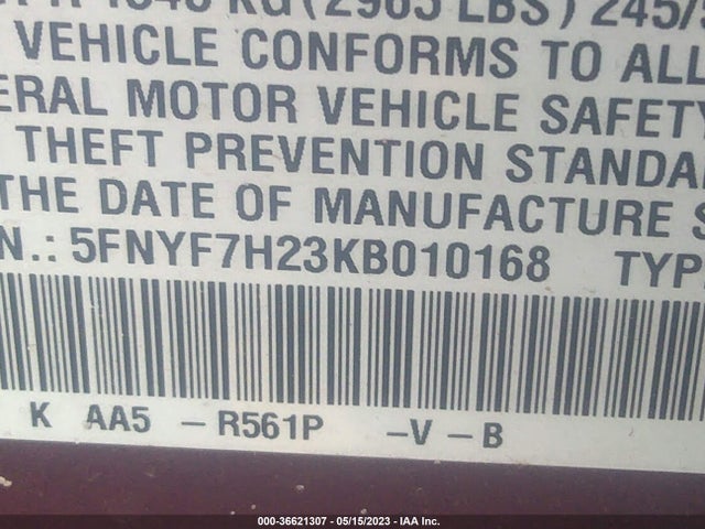Honda Passport Sport 2019 5FNYF7H23KB010168 Image 9