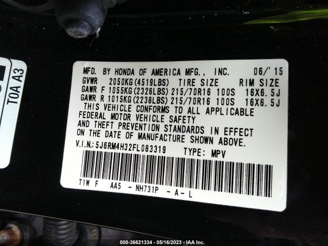 Honda CR-V LX 2015 5J6RM4H32FL083319 Image 9