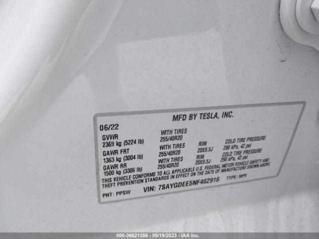 7SAYGDEE5NF462916 Tesla Model Y Long Range