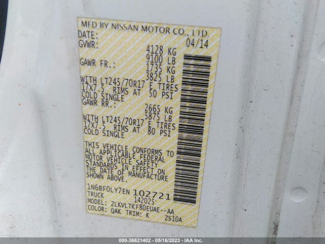 1N6BF0LY7EN102721 Nissan Nv Sv