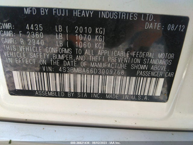 2013 SUBARU LEGACY 2.5I VIN: 4S3BMBA66D3009768