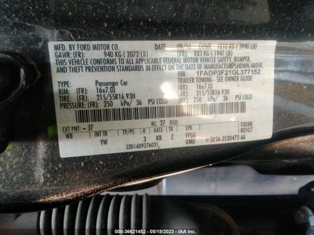 1FADP3F21GL377152 Ford FOCUS SE