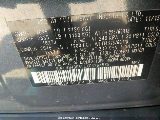 4S4BSALCXG3264569 Subaru Outback 2.5i Limited