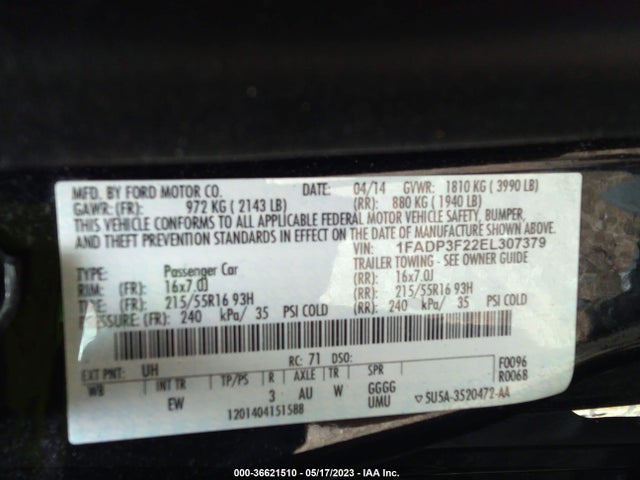 Ford FOCUS SE 2014 1FADP3F22EL307379 Image 10