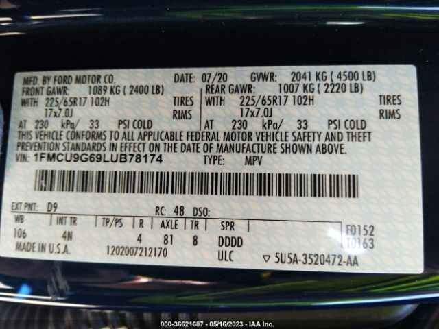 1FMCU9G69LUB78174 Ford ESCAPE SE