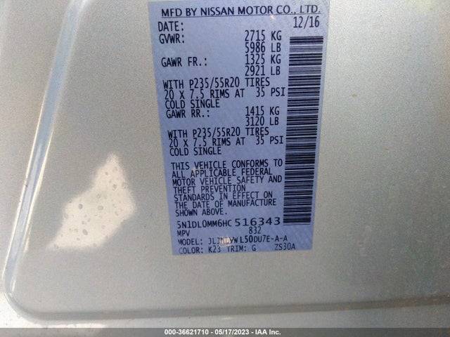 5N1DL0MM6HC516343 Infiniti QX60