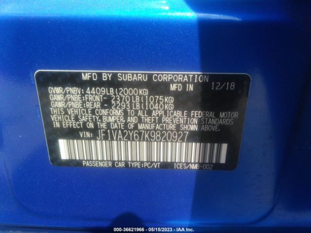 JF1VA2Y67K9820927 Subaru Wrx Sti Limited
