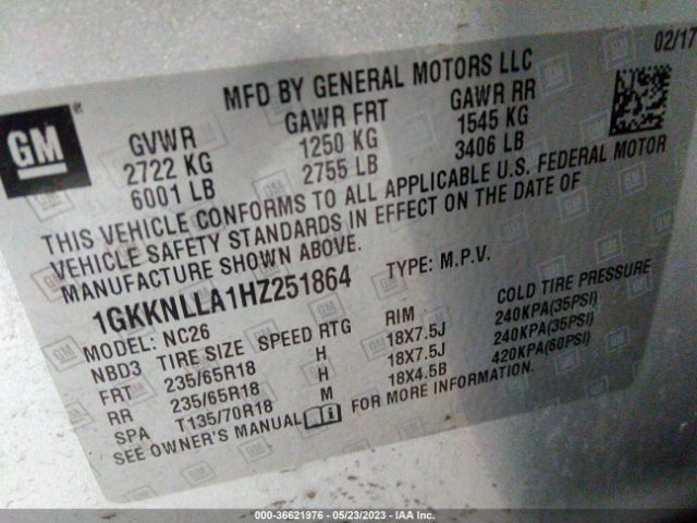 1GKKNLLA1HZ251864 GMC ACADIA SLE