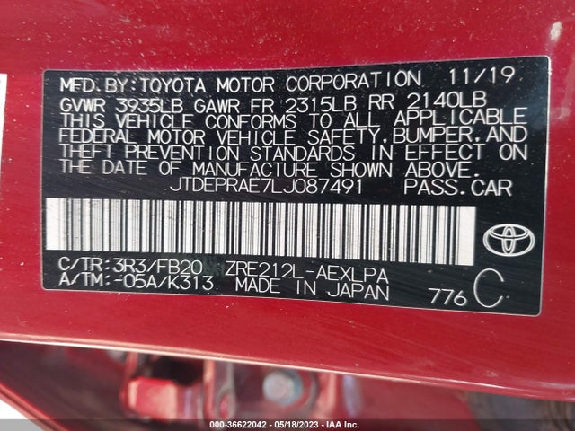 Toyota COROLLA LE 2020 JTDEPRAE7LJ087491 Image 9