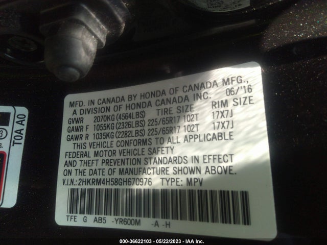Honda CR-V EX 2016 2HKRM4H58GH670976 Image 9
