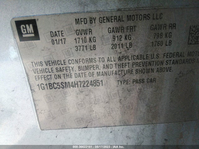 Chevrolet CRUZE LS 2017 1G1BC5SM4H7224851 Image 10