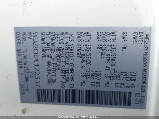 5N1AZ2CJ1PC122557 Nissan MURANO SL