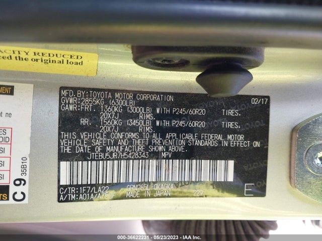 Toyota 4RUNNER SR5 2017 JTEBU5JR7H5428343 Image 10