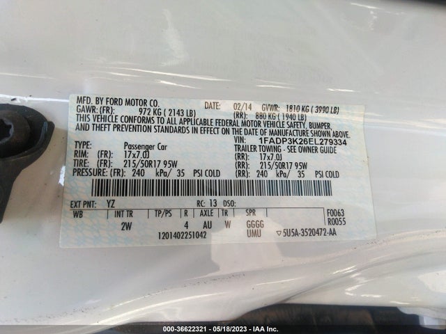 Ford FOCUS SE 2014 1FADP3K26EL279334 Image 9