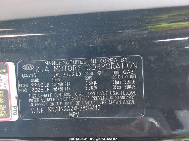 KIA Soul Base 2015 KNDJN2A2XF7809412 Image 9