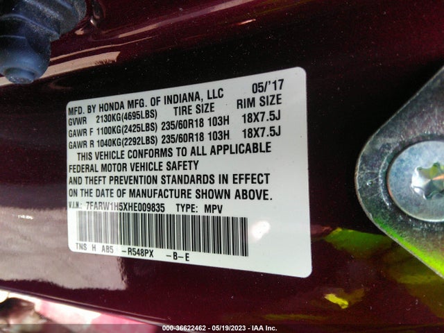 Honda CR-V EX 2017 7FARW1H5XHE009835 Image 9