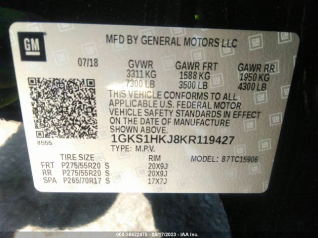 1GKS1HKJ8KR119427 GMC YUKON XL DENALI