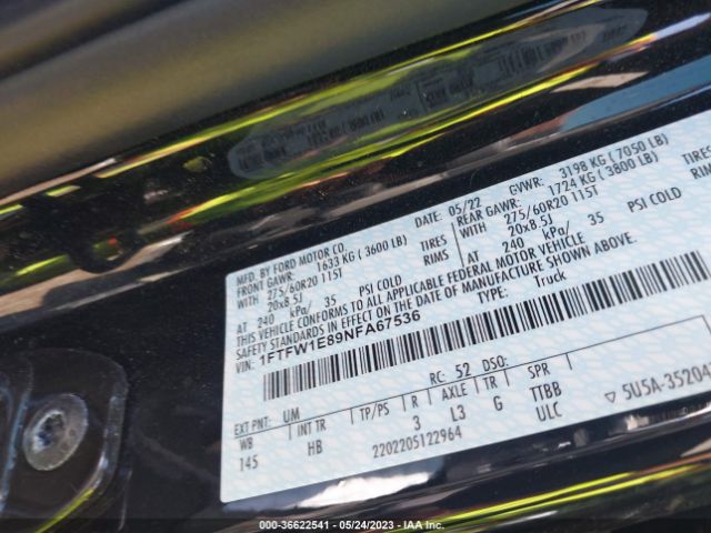 1FTFW1E89NFA67536 Ford F-150 Xl/xlt/lariat