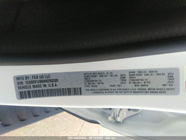 1C6SRFU96NN290305 RAM 1500 Trx