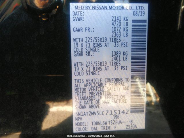 5N1AT2MV5LC715142 Nissan Rogue Sl