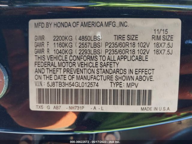 5J8TB3H54GL012574 Acura Rdx Tech Pkg/tech