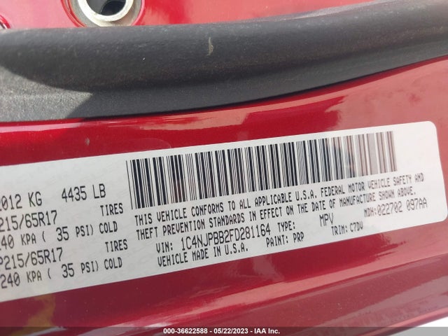 1C4NJPBB2FD281164 Jeep Patriot Sport