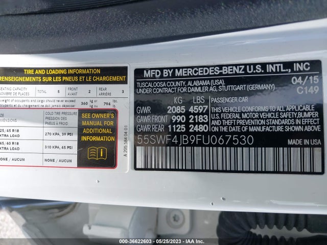 Mercedes-Benz C-class C 300 2015 55SWF4JB9FU067530 Image 9