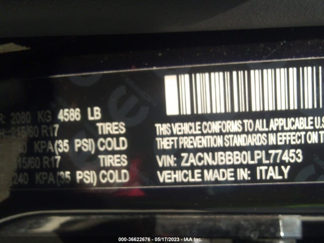 2020 JEEP RENEGADE LATITUDE VIN: ZACNJBBB0LPL77453