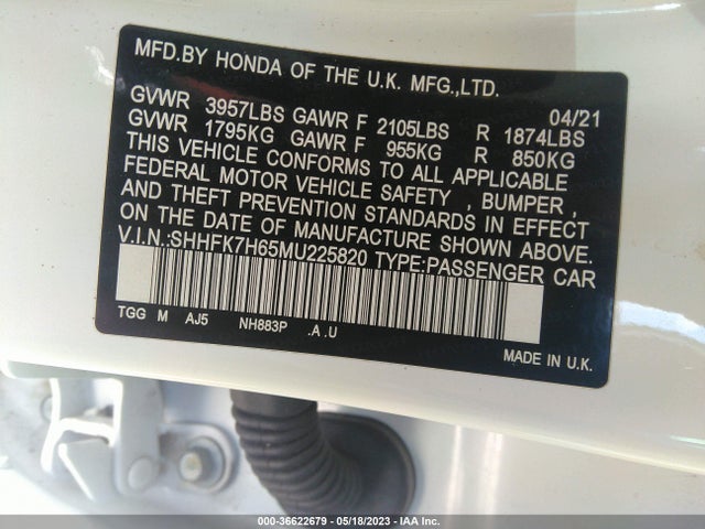 Honda Civic Hatchback Ex 2021 SHHFK7H65MU225820 Image 7