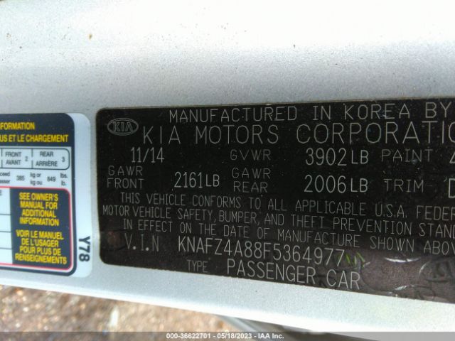 KNAFZ4A88F5364977 KIA FORTE EX