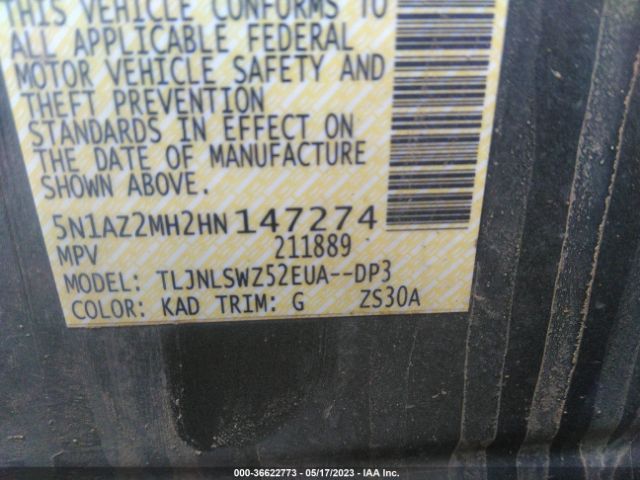5N1AZ2MH2HN147274 Nissan Murano Platinum