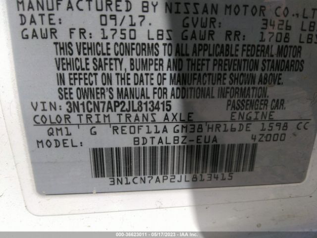 3N1CN7AP2JL813415 Nissan Versa Sedan Sv