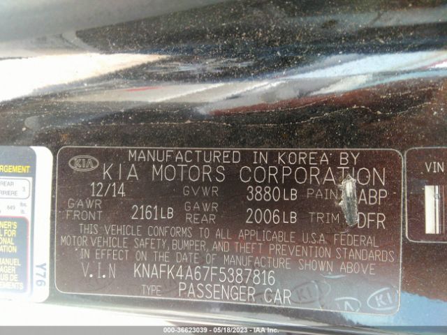 KNAFK4A67F5387816 KIA FORTE LX