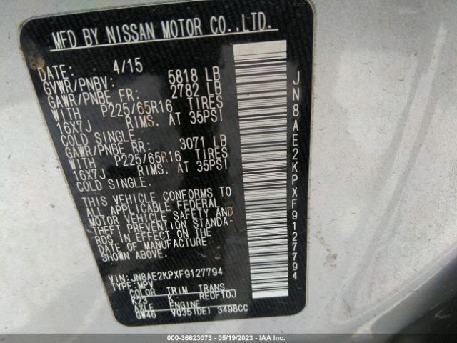 JN8AE2KPXF9127794 Nissan Quest Sv