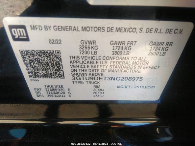 3GTU9DET3NG208975 GMC Sierra 1500 Limited Slt