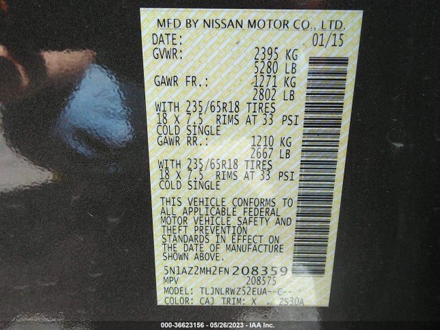 Nissan MURANO SL 2015 5N1AZ2MH2FN208359 Image 9