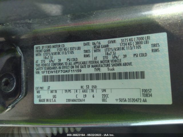 1FTEW1EF7GKF11159 Ford F-150 Xlt/xl/lariat/platinum