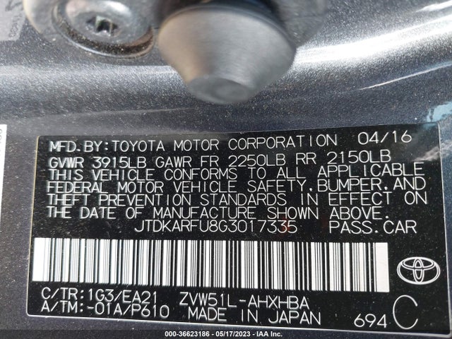 Toyota Prius Four 2016 JTDKARFU8G3017335 Image 9