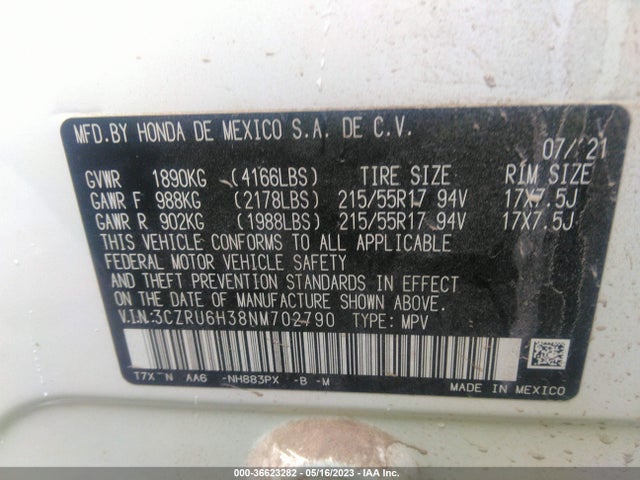 Honda Hr-v Awd Lx 2022 3CZRU6H38NM702790 Image 9