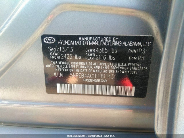 Hyundai SONATA GLS 2014 5NPEB4AC1EH811431 Image 11