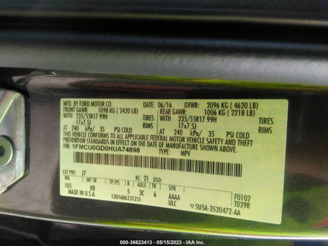 1FMCU0GD0HUA74898 Ford ESCAPE SE