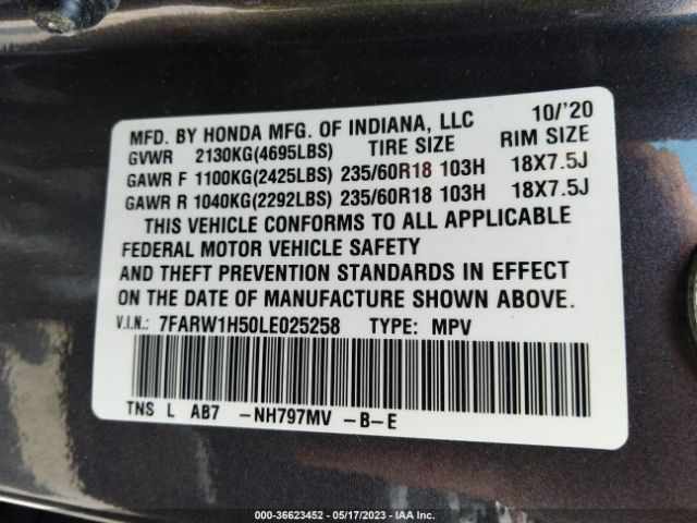 7FARW1H50LE025258 Honda Cr-v 2wd Ex
