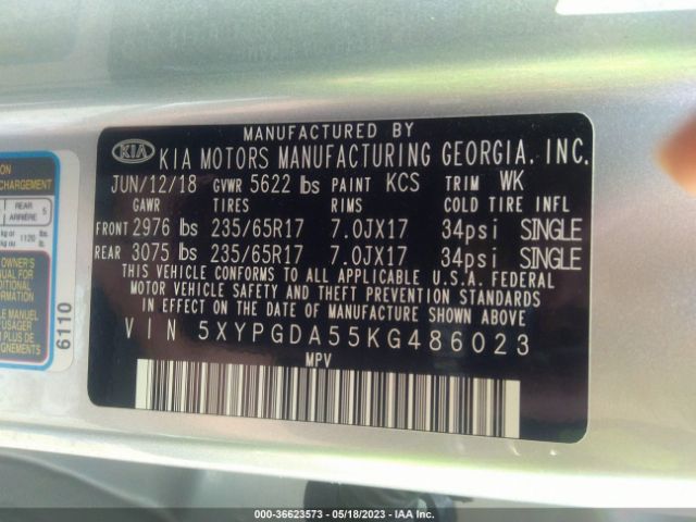 5XYPGDA55KG486023 KIA Sorento Lx V6